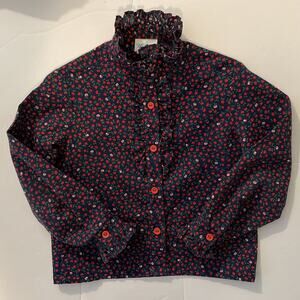 Vintage Her Majesty Girls Ruffle Apple Print Blouse Rare Made In USA Size 4